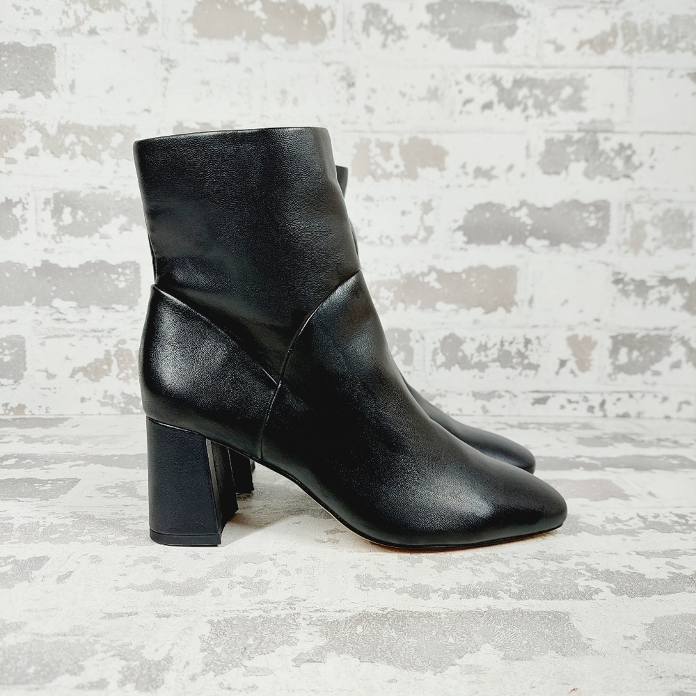 New NORDSTOM rack Naja Black Square Toe Flared Block Heel Bootie C340 - Picture 6 of 11